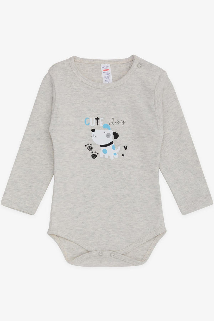 BRE Breeze Baby Boy Snap Bodysuit with Puppy Print 9 Months-3 Years, Light Grey Melange - Bergen op Zoom