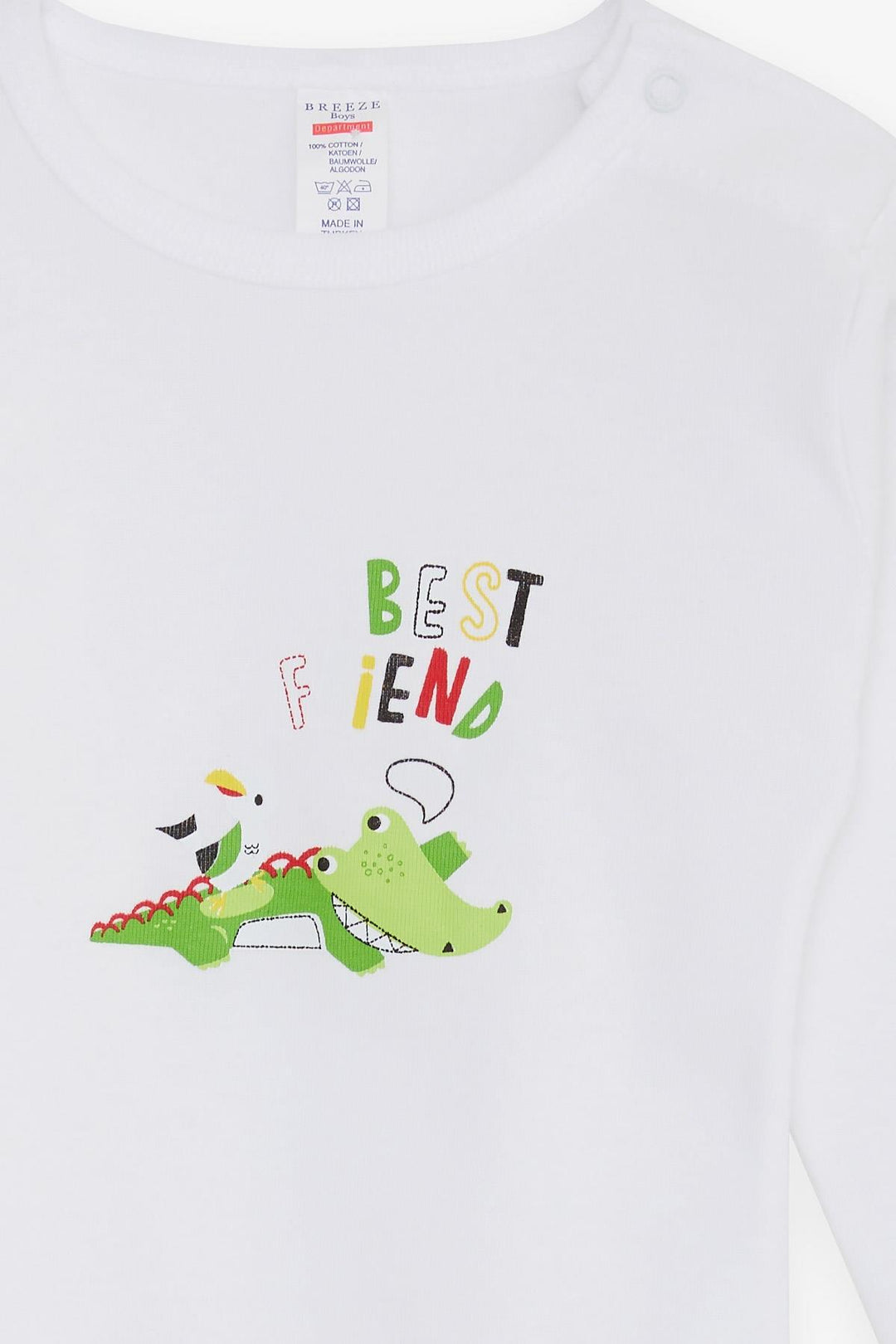 BRE Breeze Baby Boy Snap Bodysuit Crocodile Printed 9 Months-3 Years, White - Clermont