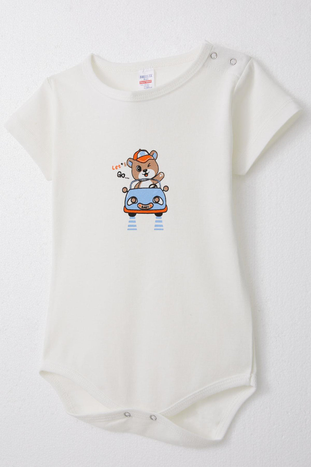 BRE Breeze Baby Boy Snap Fastener Bodysuit Happy Driver Bear 9 Months-3 Years, Ecru - Avondale