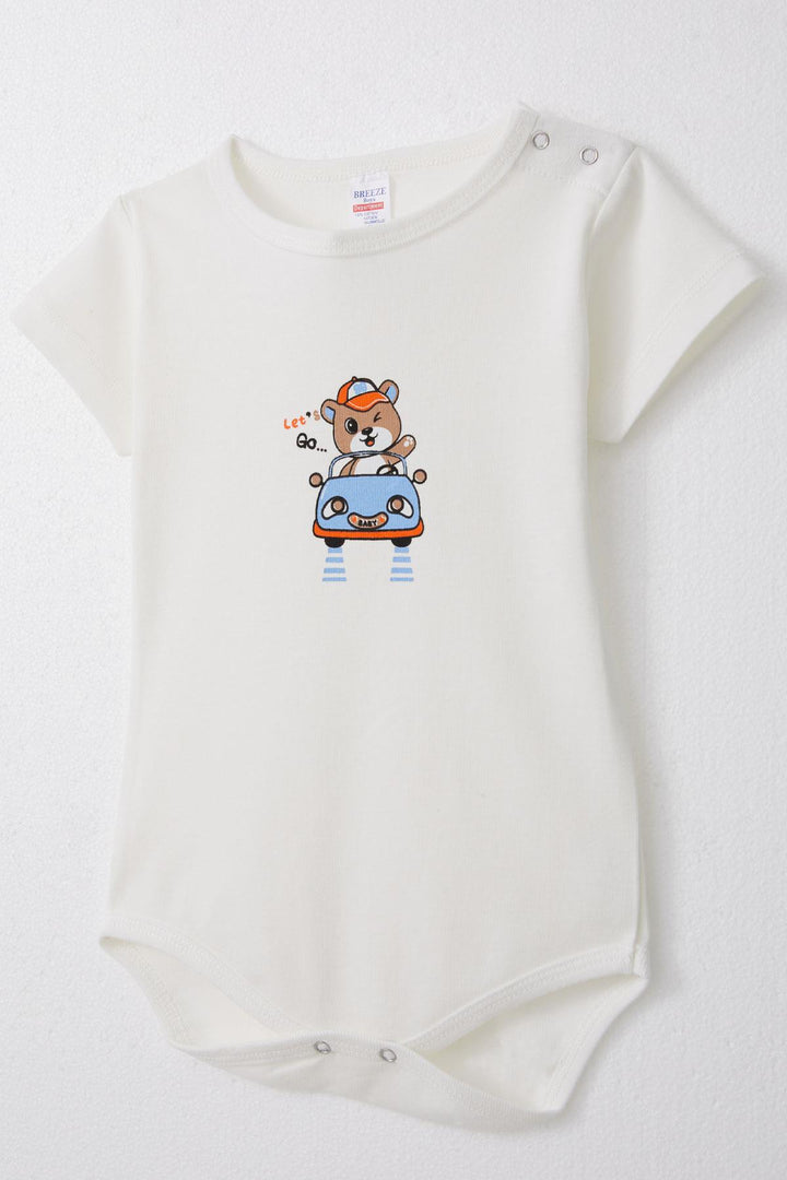 BRE Breeze Baby Boy Snap Fastener Bodysuit Happy Driver Bear 9 Months-3 Years, Ecru - Avondale