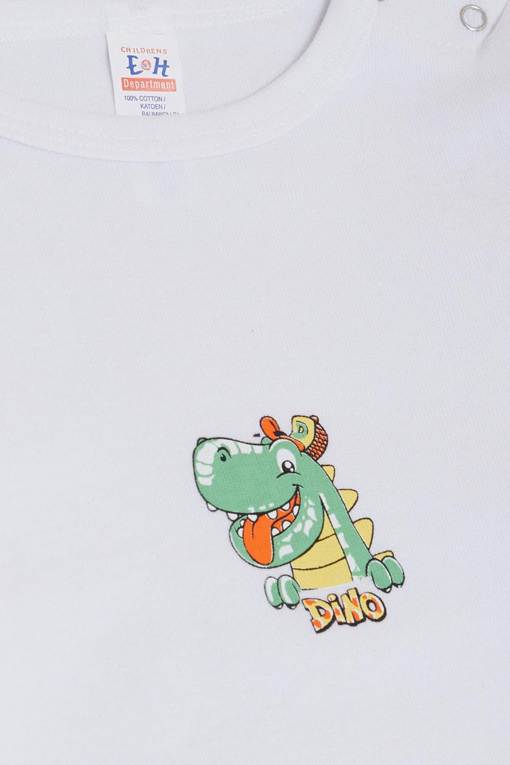 BRE Breeze Baby Boy Snap Bodysuit with Happy Dinosaur Print 9 Months-3 Years, White - Egg Harbor