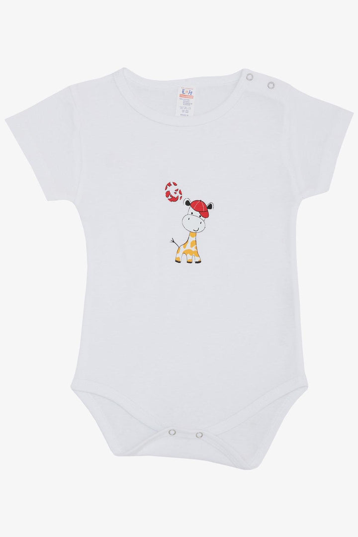 BRE Breeze Baby Boy Snap Fastener Bodysuit with Giraffe Printed Hat, 9 Months-3 Years, White - Placentia