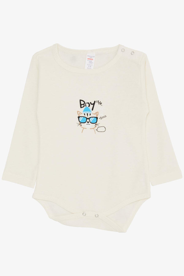 BRE Breeze Baby Boy Snap Bodysuit with Glasses Printed Kitten, 9 Months-3 Years, Cream - Hawthorne