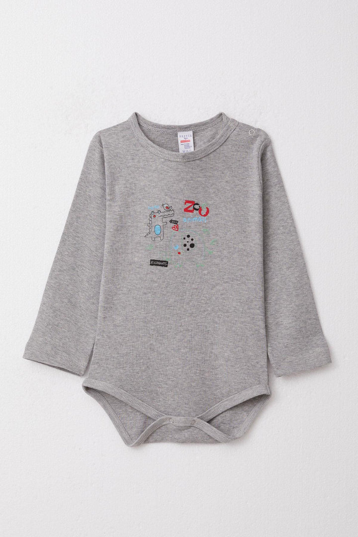 BRE Breeze Baby Boy Snap Bodysuit Animal Zoo Friends Printed 9 Months-3 Years, Dark Grey Melange - Wellingborough