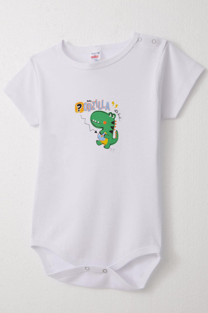 BRE Breeze Baby Boy Snap Bodysuit Fun Dinosaur Printed 9 Months-3 Years, White - Algeciras