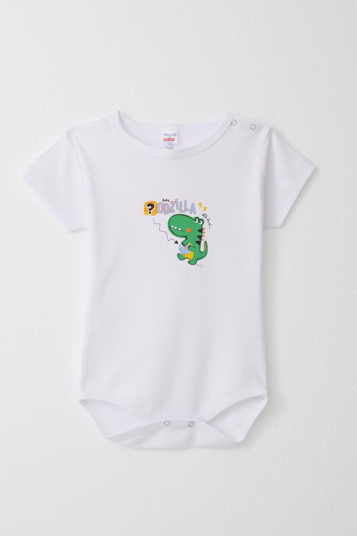 BRE Breeze Baby Boy Snap Bodysuit Fun Dinosaur Printed 9 Months-3 Years, White - Algeciras