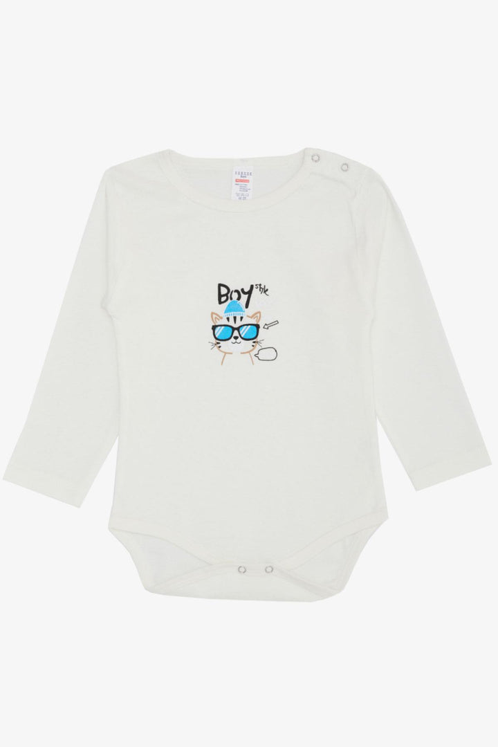 BRE Breeze Baby Boy Snap Bodysuit with Glasses Printed Kitten, 9 Months-3 Years, Ecru - Gilroy