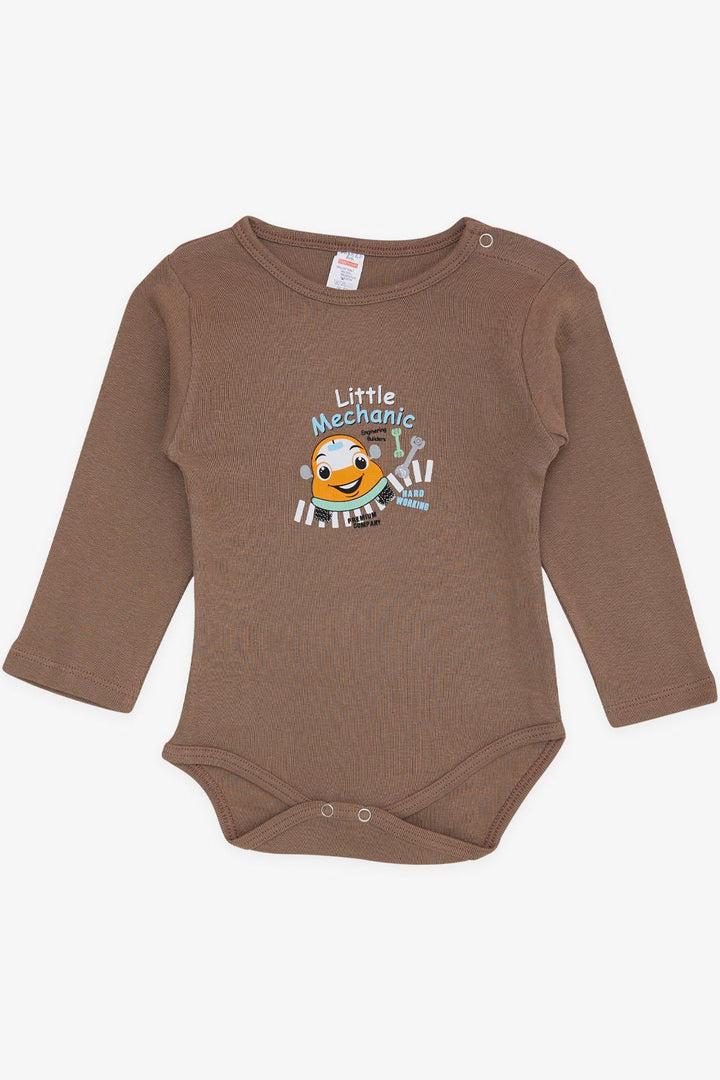 BRE Breeze Baby Boy Snap Bodysuit with Small Mechanic Print 9 Months-3 Years, Brown - Oosterhout