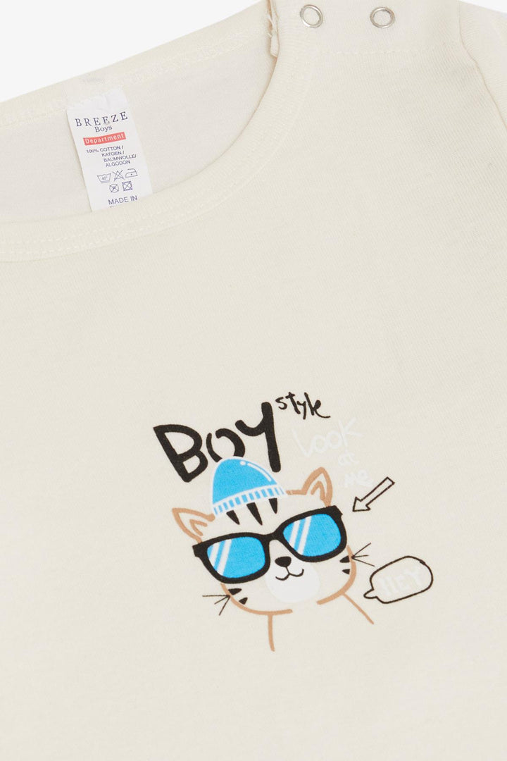 BRE Breeze Baby Boy Snap Bodysuit with Glasses Printed Kitten, 9 Months-3 Years, Cream - Hawthorne