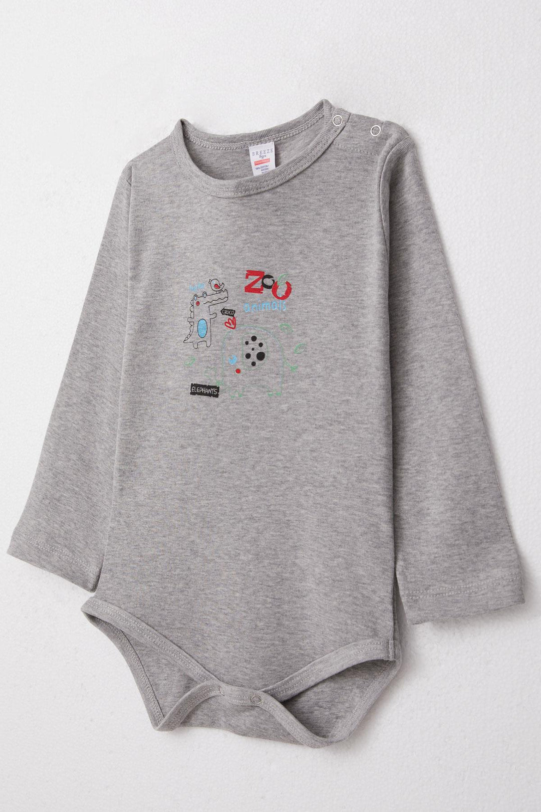 BRE Breeze Baby Boy Snap Bodysuit Animal Zoo Friends Printed 9 Months-3 Years, Dark Grey Melange - Wellingborough