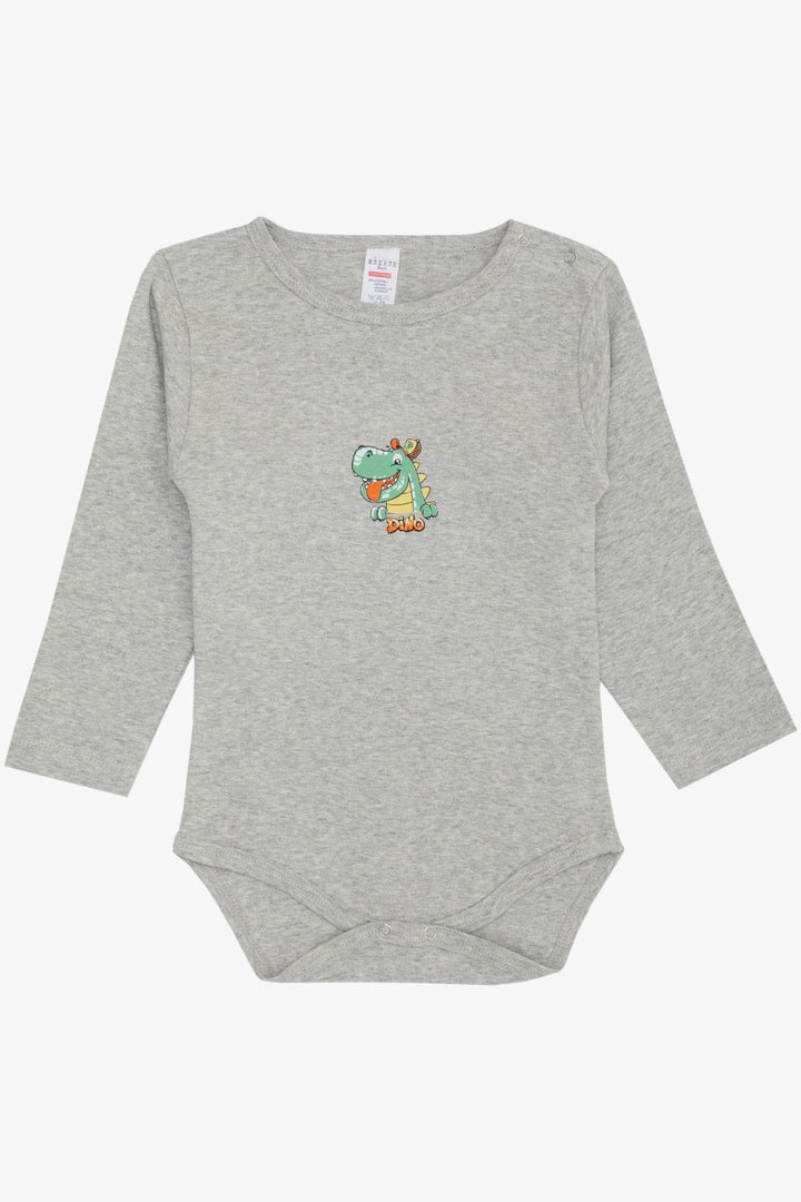 BRE Breeze Baby Boy Snap Bodysuit with Happy Dinosaur Print 9 Months-3 Years, Grey Melange - Colmar