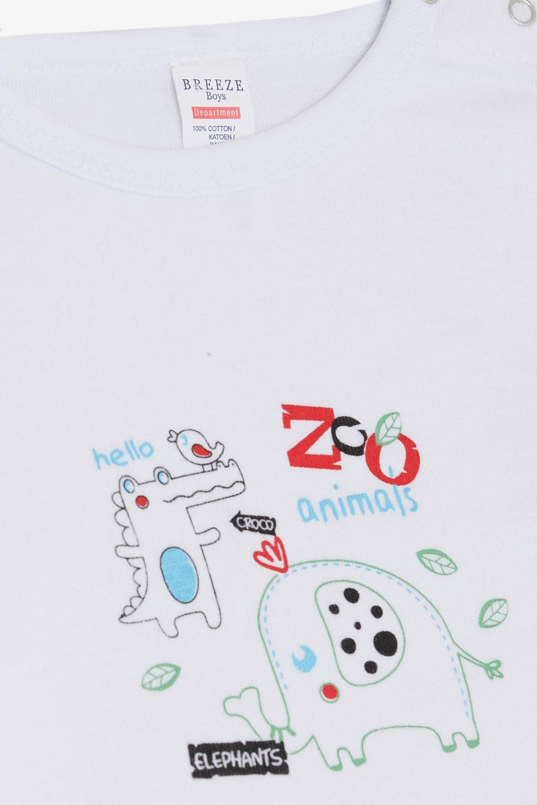 BRE Breeze Baby Boy Snap Bodysuit Animal Zoo Friends Printed 9 Months-3 Years, White - Horsham