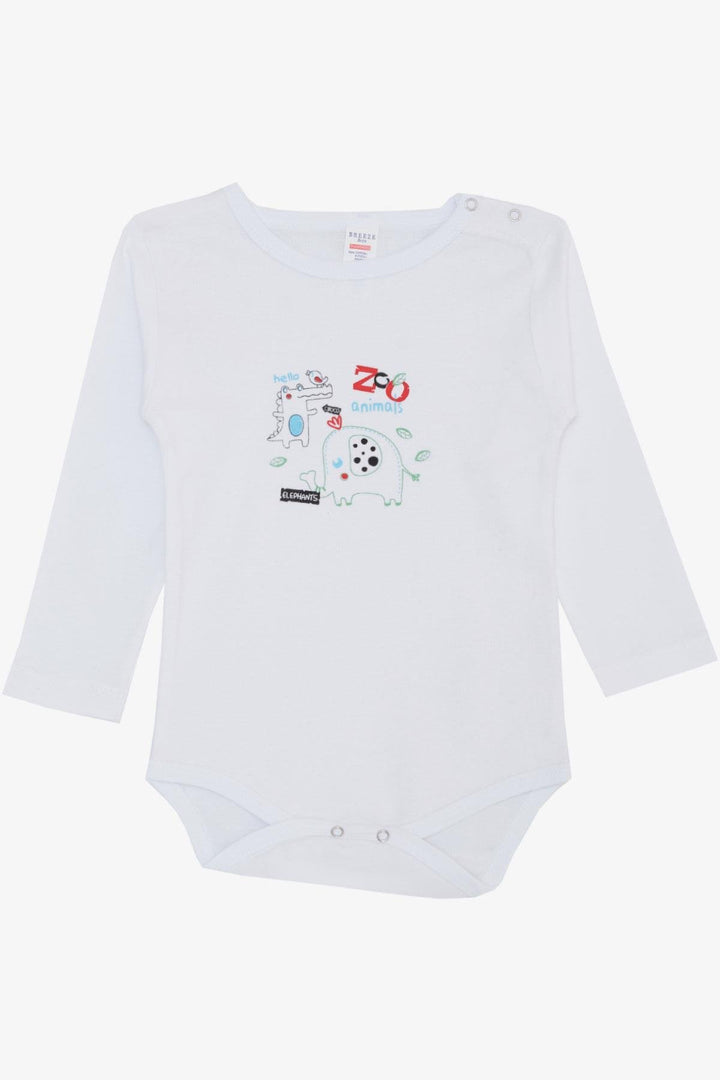 BRE Breeze Baby Boy Snap Bodysuit Animal Zoo Friends Printed 9 Months-3 Years, White - Horsham