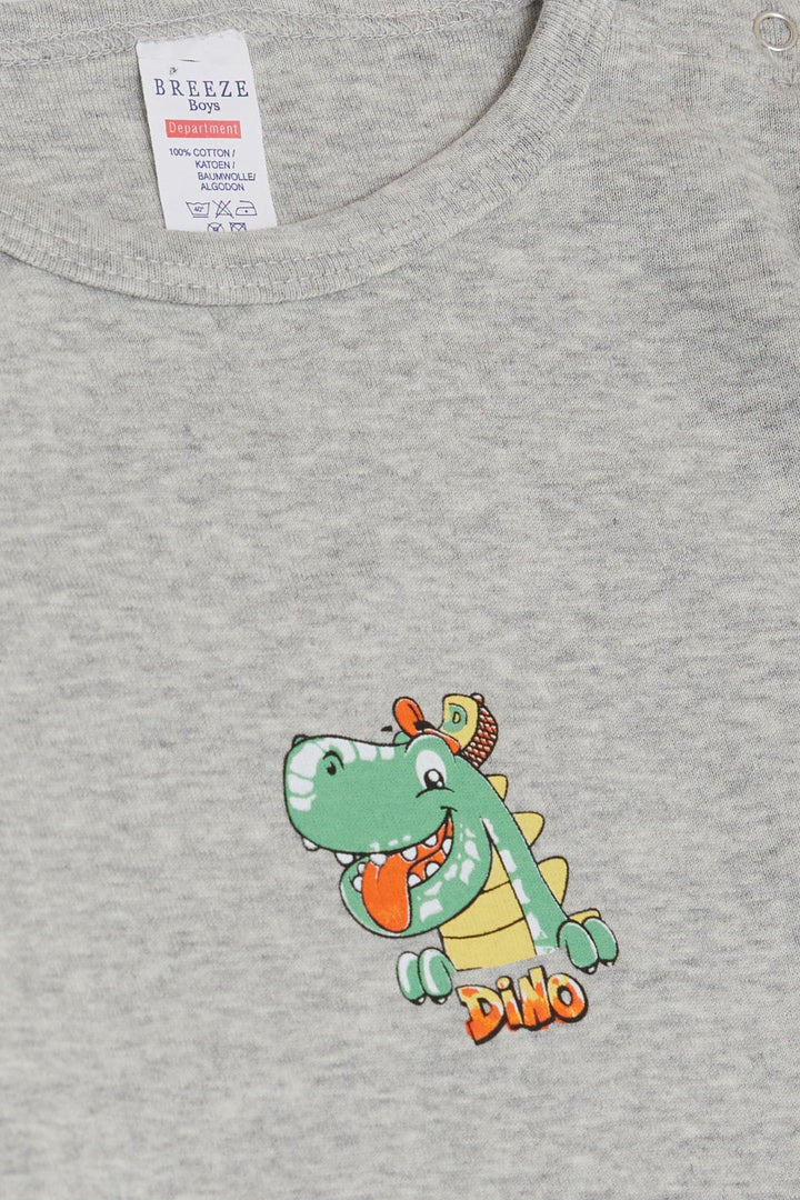 BRE Breeze Baby Boy Snap Bodysuit with Happy Dinosaur Print 9 Months-3 Years, Grey Melange - Colmar