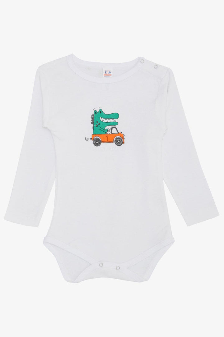 BRE Breeze Baby Boy Snap Fastener Bodysuit Onesie Driver Crocodile Printed 9 Months-3 Years, Ecru - Warrington