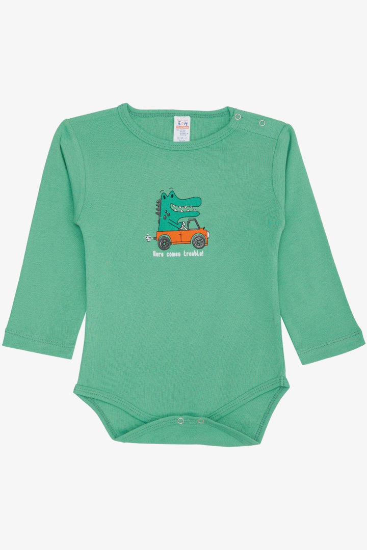 BRE Breeze Baby Boy Snap Fastener Bodysuit Onesie Driver Crocodile Printed 9 Months-3 Years, Mint Green - Georgetown