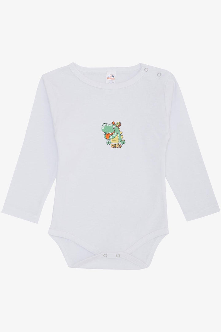 BRE Breeze Baby Boy Snap Bodysuit with Happy Dinosaur Print 9 Months-3 Years, White - Egg Harbor