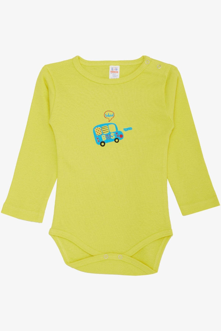 BRE Breeze Baby Boy Snap Bodysuit with Car Print 9 Months-3 Years, Neon Yellow - Alba Iulia