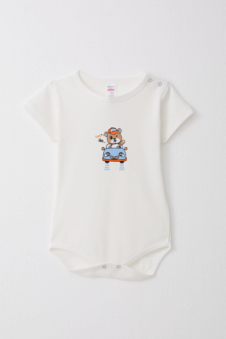 BRE Breeze Baby Boy Snap Fastener Bodysuit Happy Driver Bear 9 Months-3 Years, Ecru - Avondale