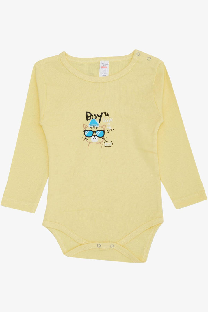 BRE Breeze Baby Boy Snap Bodysuit with Glasses Printed Kitten, 9 Months-3 Years, Yellow - Clovis