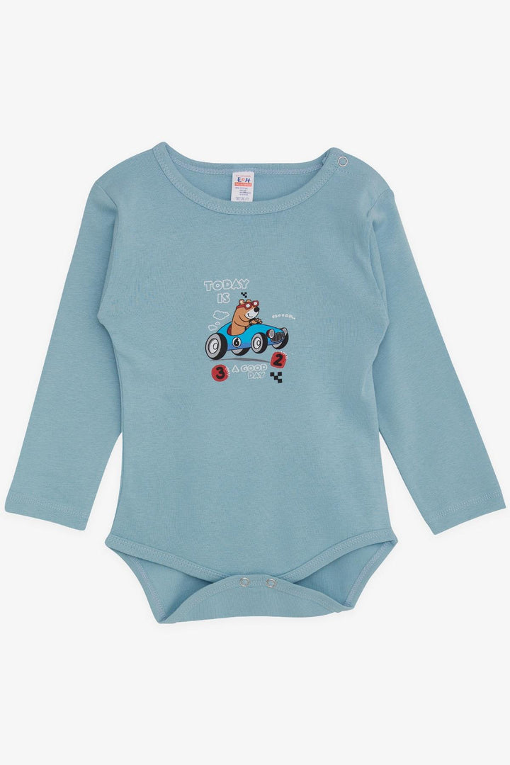 BRE Breeze Baby Boy Snap Bodysuit with Cute Bear Print 9 Months-3 Years, Petrol Blue - Hempstead