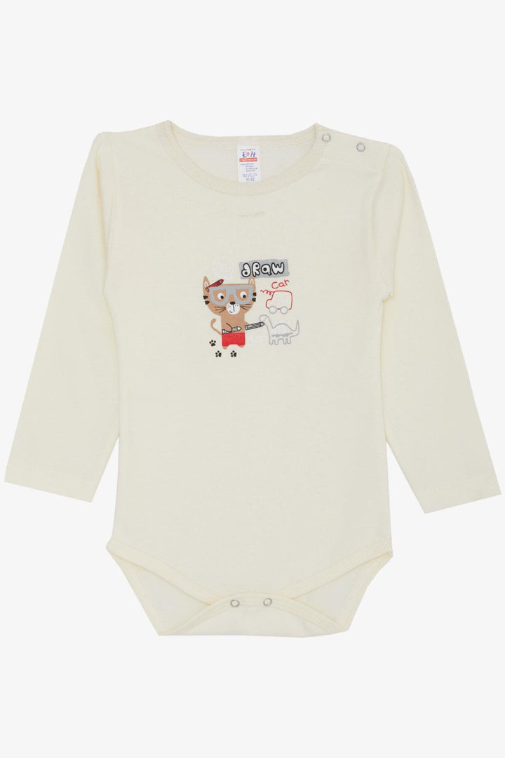 BRE Breeze Baby Boy Snap Bodysuit with Painter Kitty Print 9 Months-3 Years, Cream - Widnes