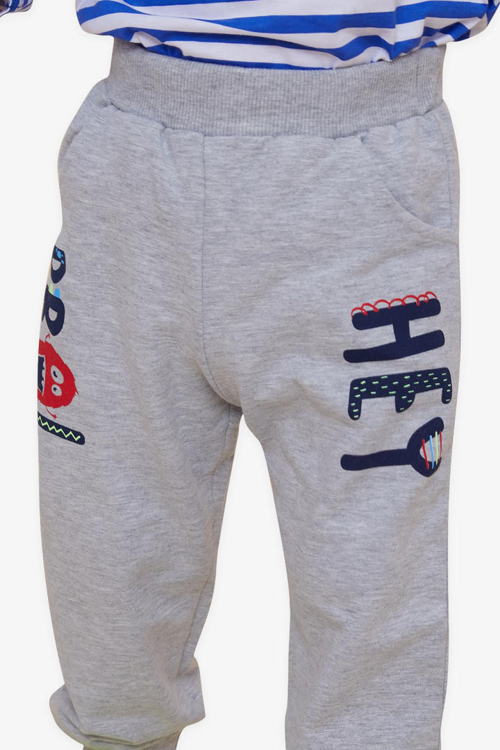 BRE Breeze Baby Boy Sweatpants Printed Pocketed 9 Months-3 Years, Grey Melange - Binghamton