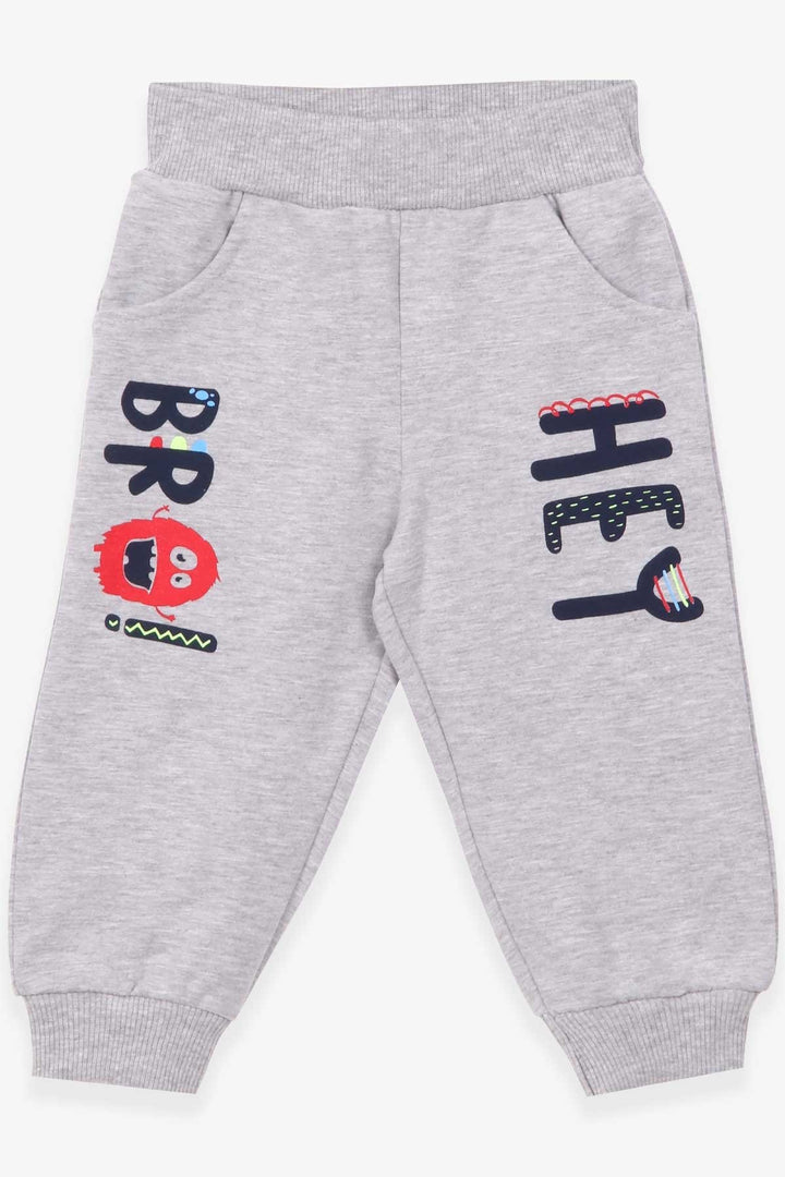 BRE Breeze Baby Boy Sweatpants Printed Pocketed 9 Months-3 Years, Grey Melange - Binghamton