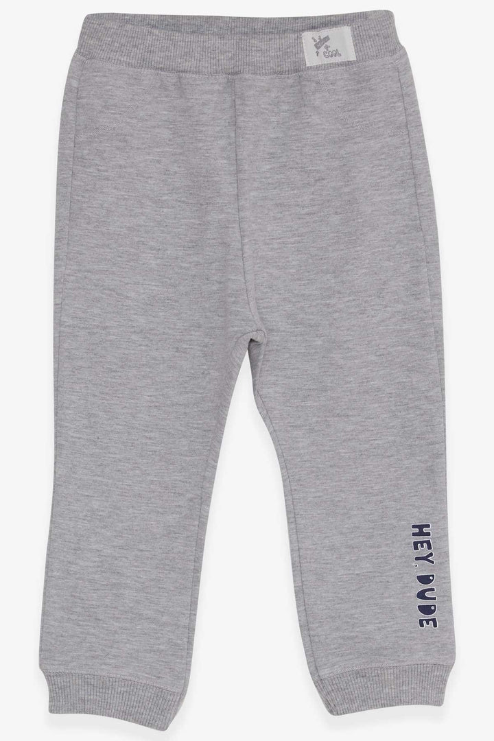 BRE Breeze Baby Boy Sweatpants Printed with Text 9 Months-3 Years, Light Grey Melange - Limerick