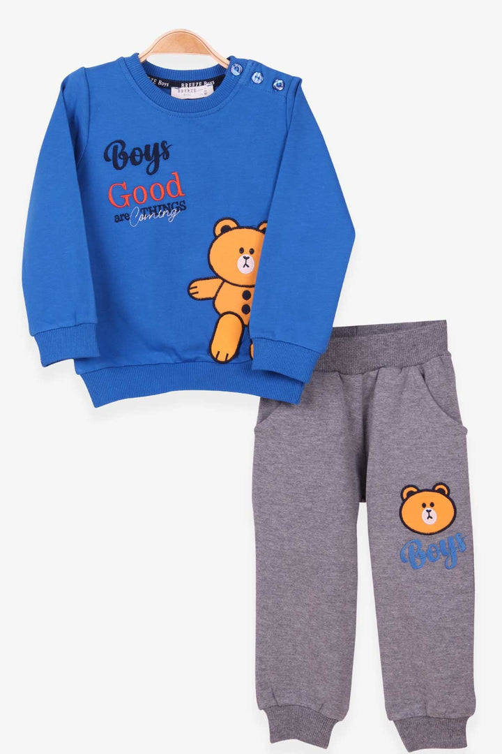 BRE Breeze Baby Boy Tracksuit with Bear Embroidery 9 Months-3 Years, Sax Blue - Harrisonburg