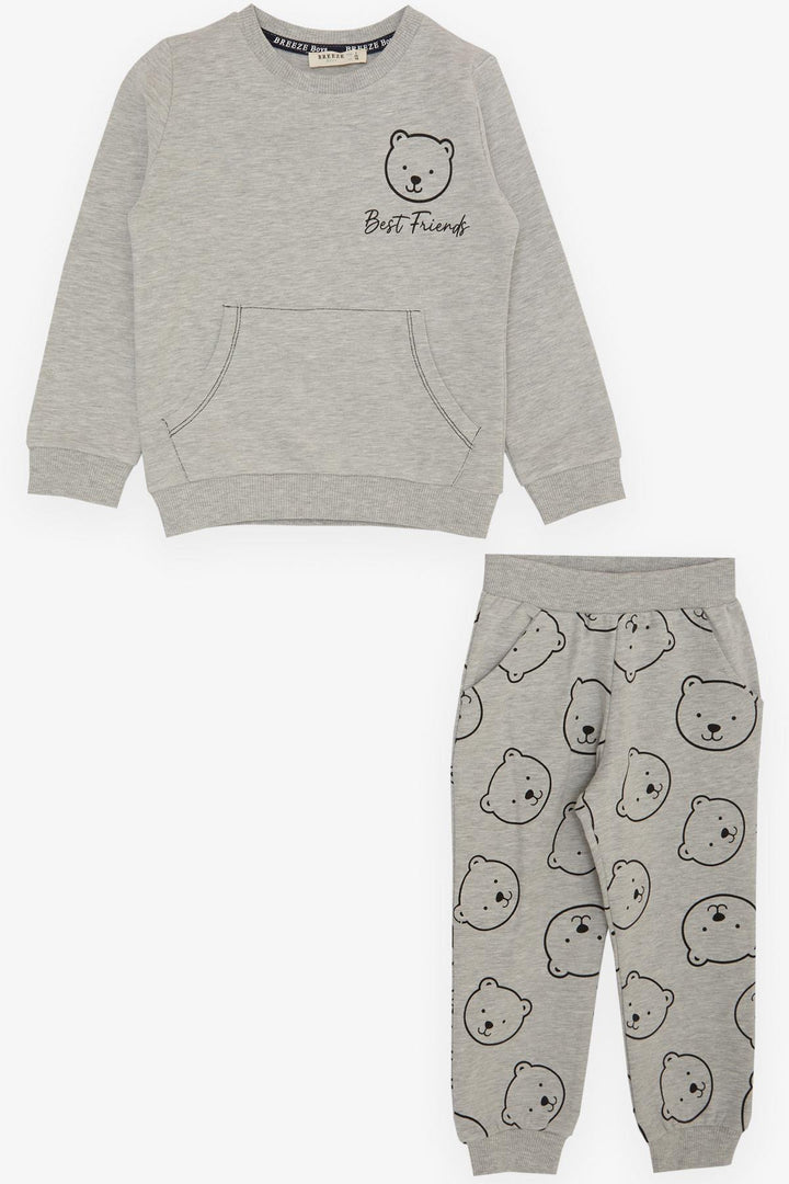 BRE Breeze Baby Boy Tracksuit with Bear Print 9 Months-3 Years, Light Grey Melange - Kirkland