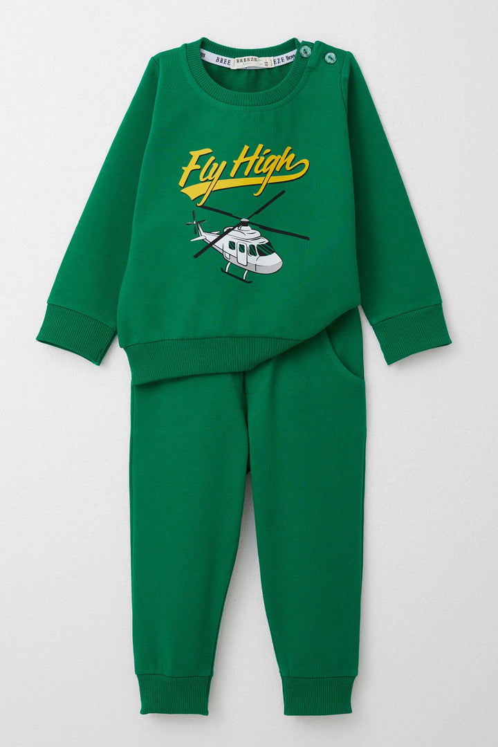 BRE Breeze Baby Boy Tracksuit with Helicopter Print 6 Months-2 Years, Dark Green - Catalina Foothills