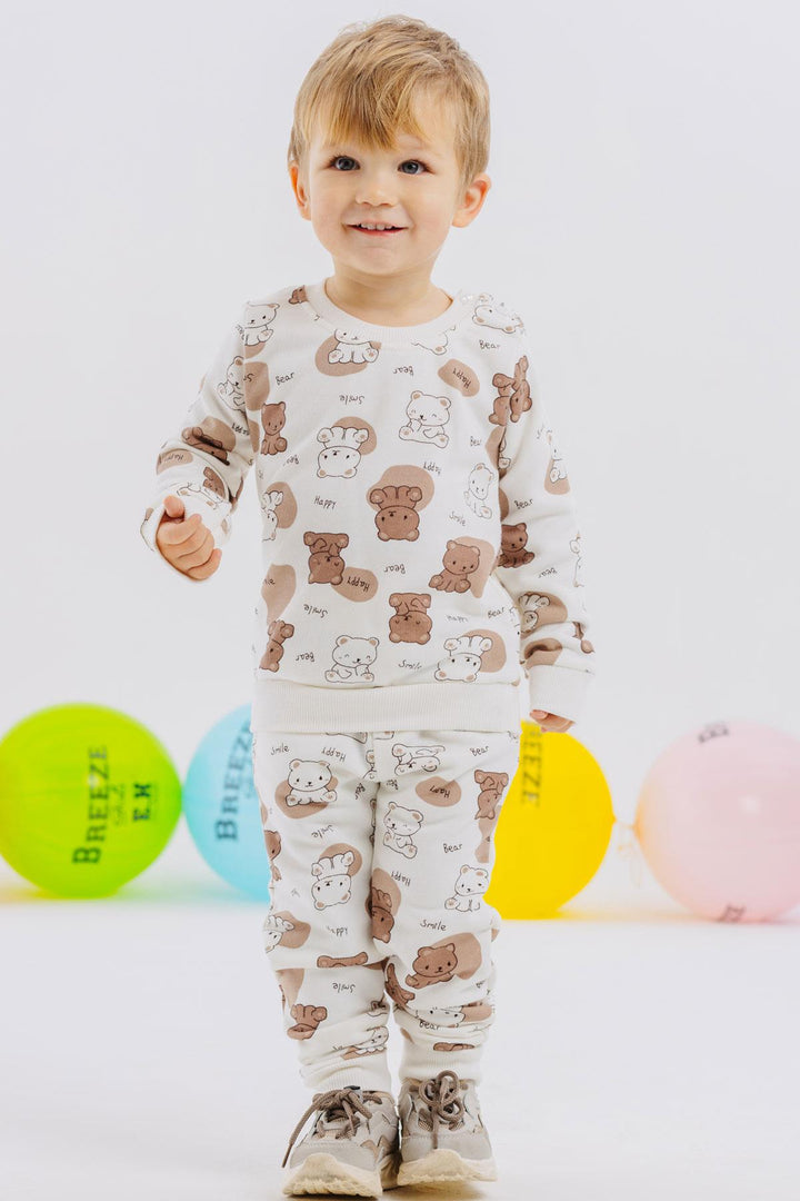 BRE Breeze Baby Boy Tracksuit Cute Baby Bear Patterned 6 Months-2 Years, Ecru - Lancaster