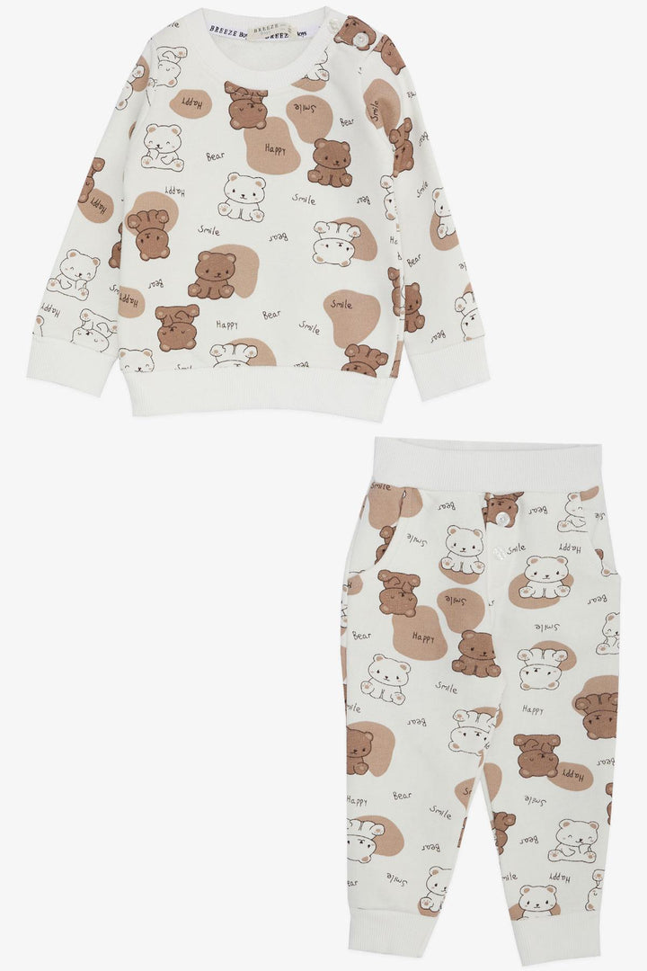 BRE Breeze Baby Boy Tracksuit Cute Baby Bear Patterned 6 Months-2 Years, Ecru - Lancaster