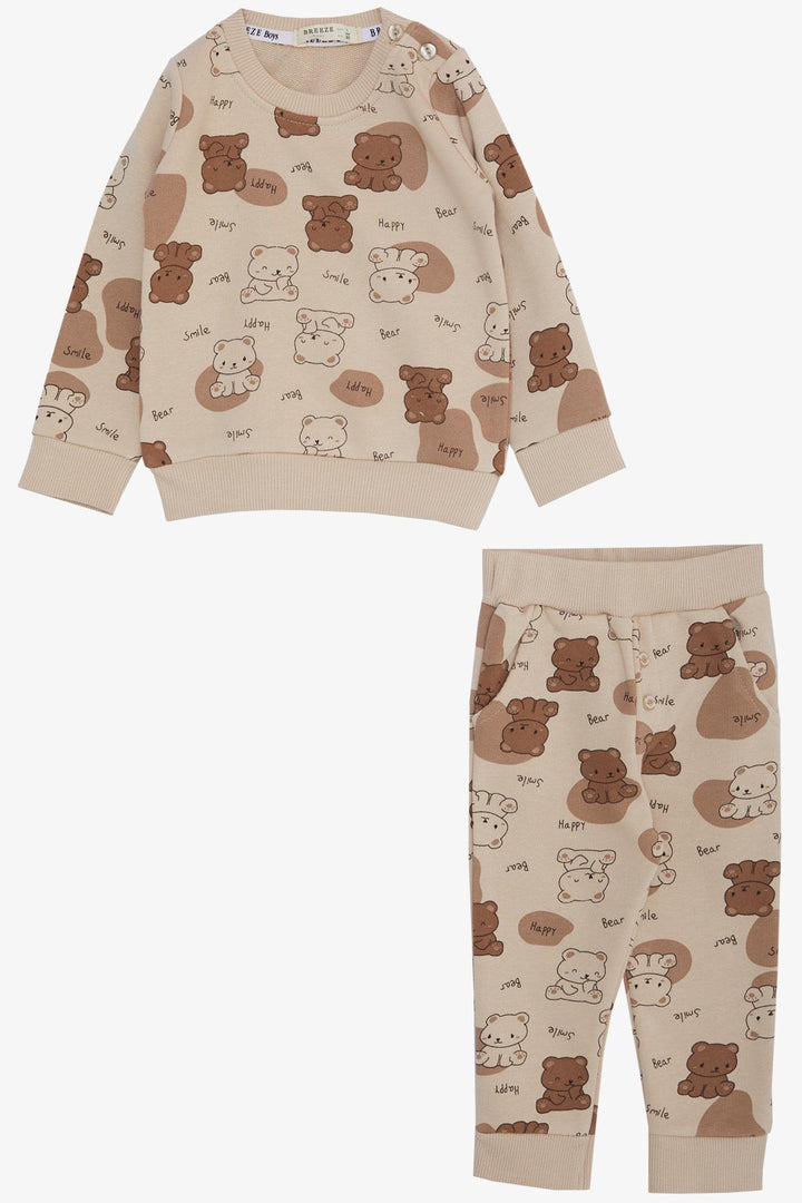 BRE Breeze Baby Boy Tracksuit Cute Baby Bear Patterned 6 Months-2 Years, Beige - Widnes