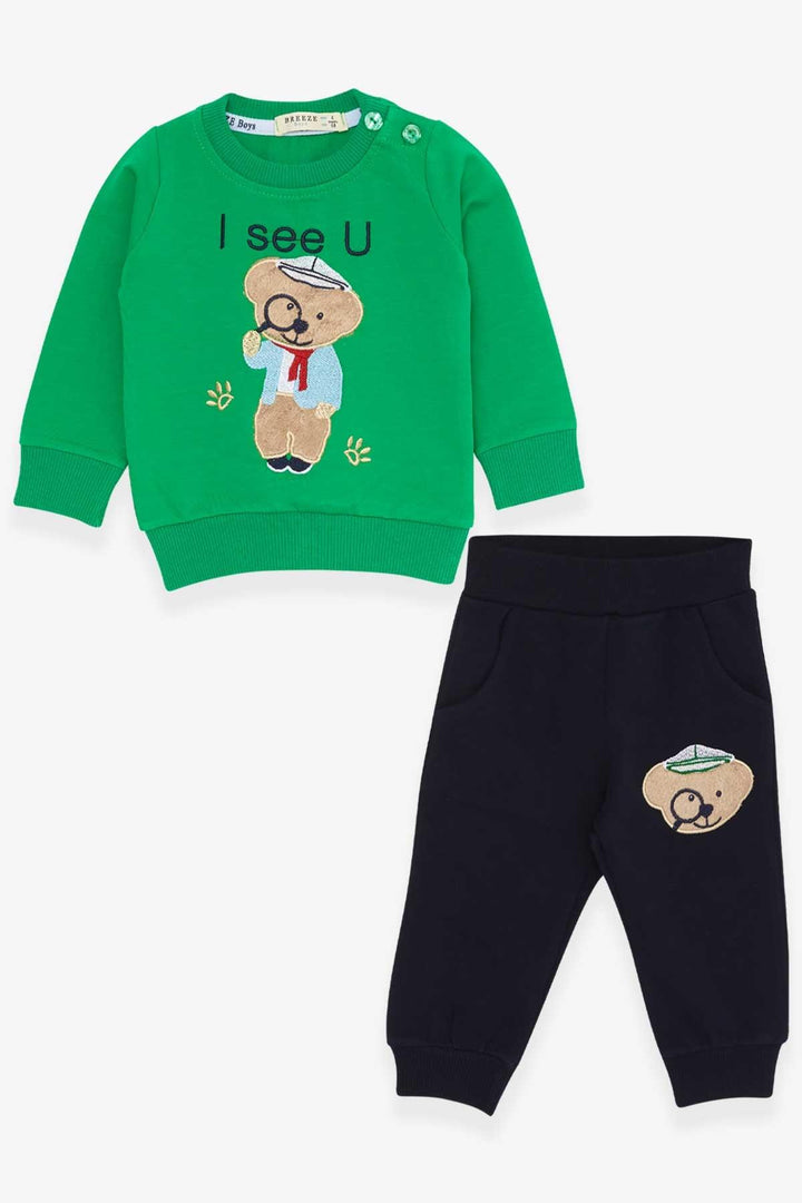 BRE Breeze Baby Boy Tracksuit Researcher Bear Embroidered 6 Months-2 Years, Green - Ashburn