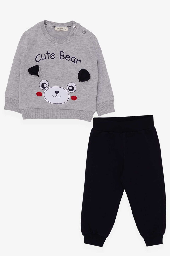 BRE Breeze Baby Boy Tracksuit Cute Bear Embroidered 9 Months-3 Years, Gray - Ecatepec