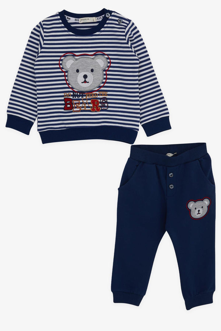 BRE Breeze Baby Boy Tracksuit with Bear Embroidery and Printed Text 9 Months-3 Years, Navy Blue - Lakewood