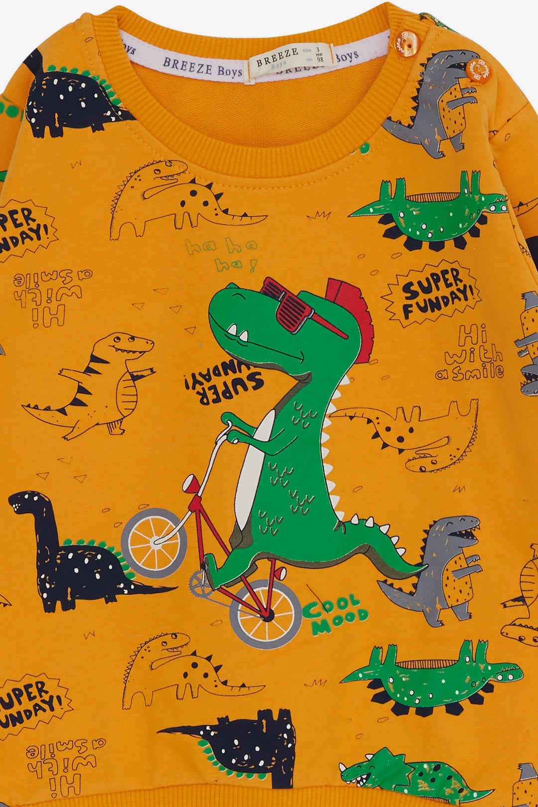 BRE Breeze Baby Boy Tracksuit Dinosaur Printed 9 Months-3 Years, Mustard Yellow - Boston