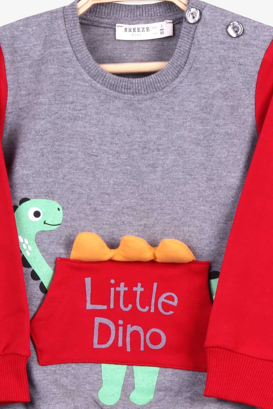 BRE Breeze Baby Boy Tracksuit Dinosaur Printed 9 Months-4 Years, Dark Grey Melange - Camberley