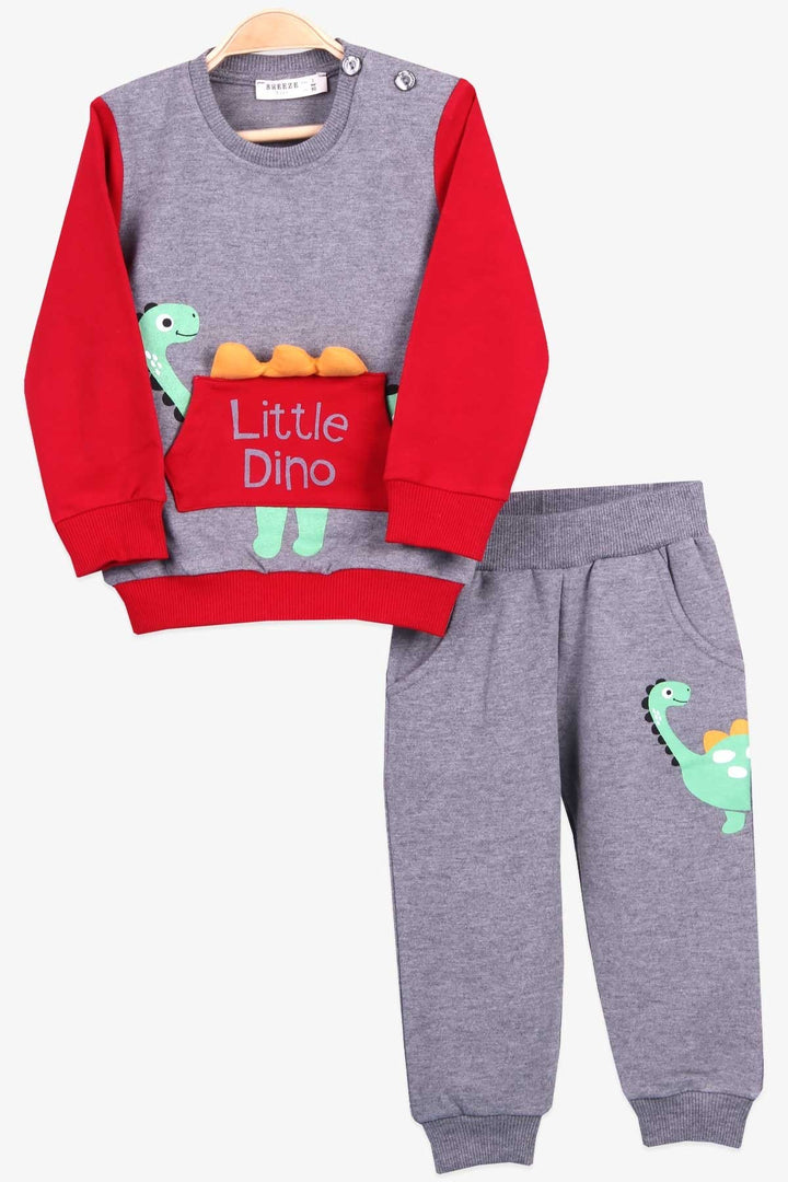 BRE Breeze Baby Boy Tracksuit Dinosaur Printed 9 Months-4 Years, Dark Grey Melange - Camberley