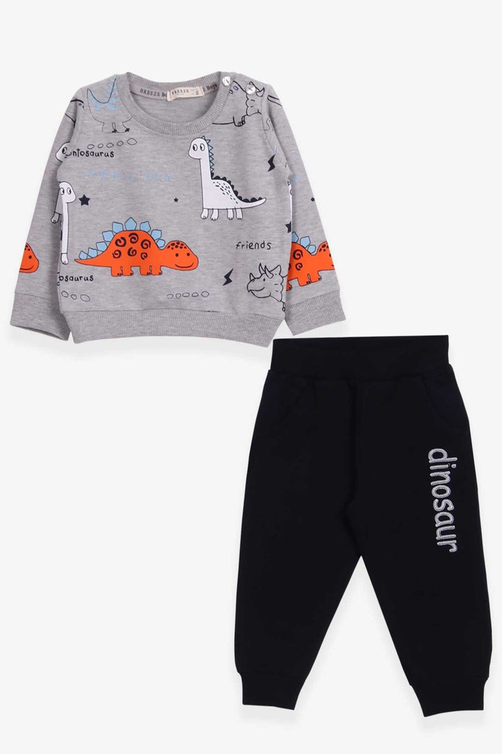 BRE Breeze Baby Boy Tracksuit Dinosaur Printed 9 Months-3 Years, Grey Melange - Port Talbot