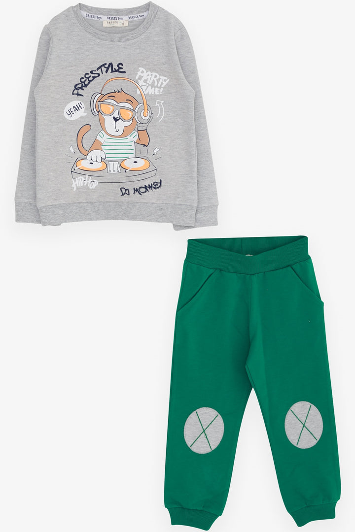 BRE Breeze Boys' Tracksuit Set with DJ Monkey Print, 1.5-5 Years, Grey Melange - Palenque