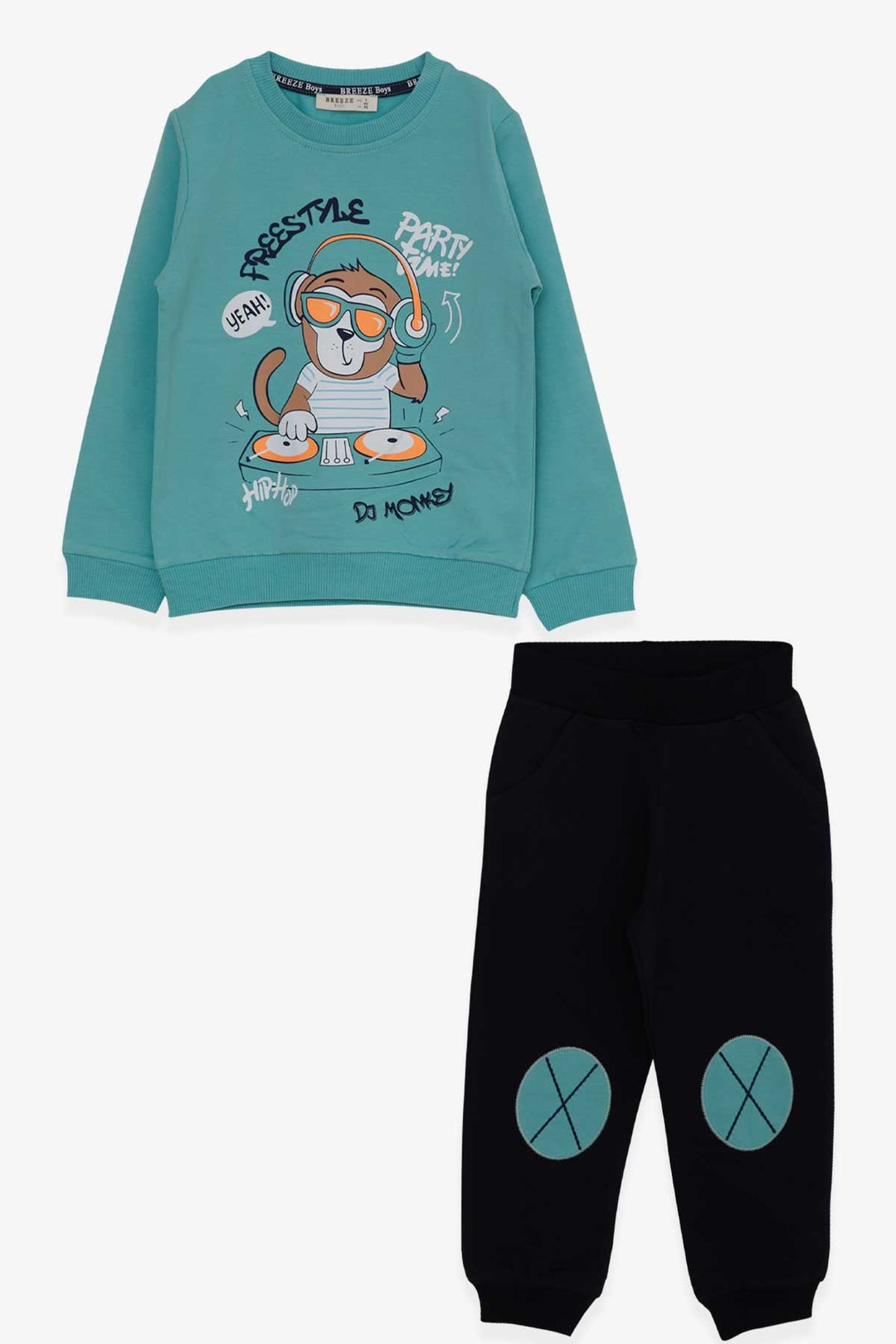 BRE Breeze Boys' Tracksuit Set with DJ Monkey Print, 1.5-5 Years, Mint Green - Svitlovodsk