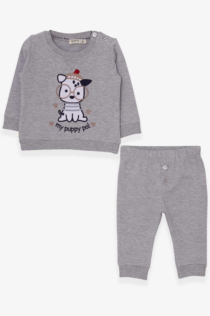 BRE Breeze Baby Boy Tracksuit with Glasses Dog Embroidery 9 Months-3 Years, Grey Melange - Lufkin