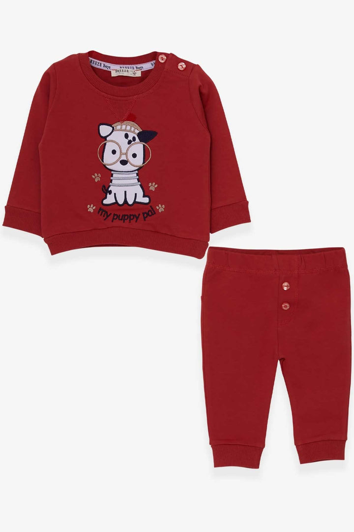 BRE Breeze Baby Boy Tracksuit with Glasses Dog Embroidery 9 Months-3 Years, Terracotta - Ealing