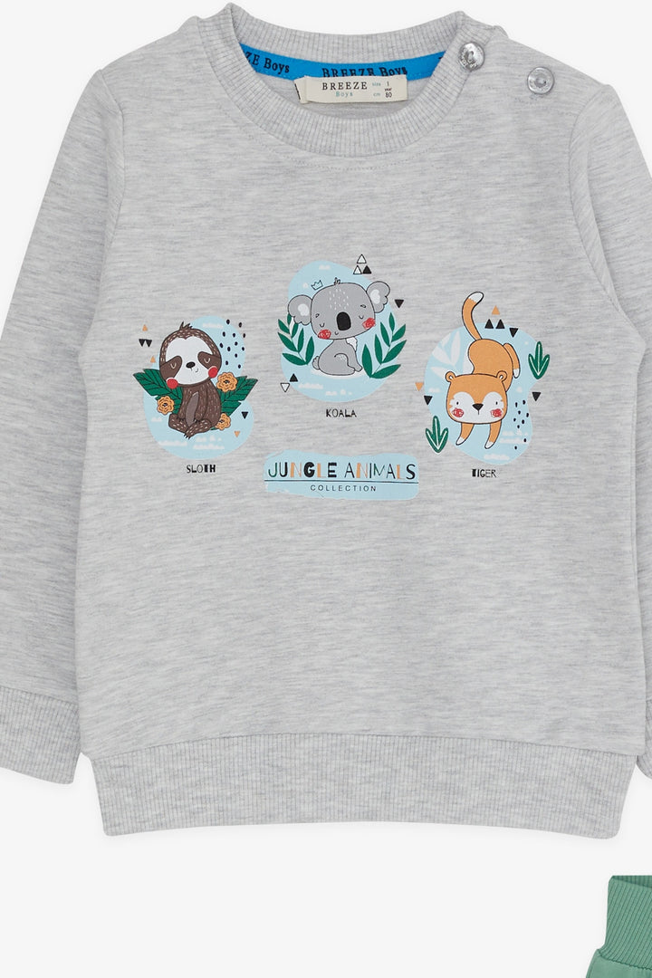 BRE Breeze Baby Boy Tracksuit Forest Animals Printed 6 Months-2 Years, Light Grey Melange - Chippenham