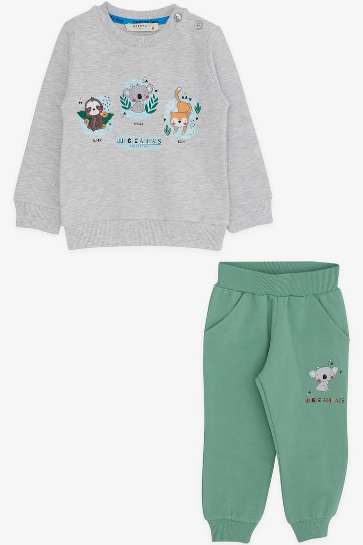 BRE Breeze Baby Boy Tracksuit Forest Animals Printed 6 Months-2 Years, Light Grey Melange - Chippenham