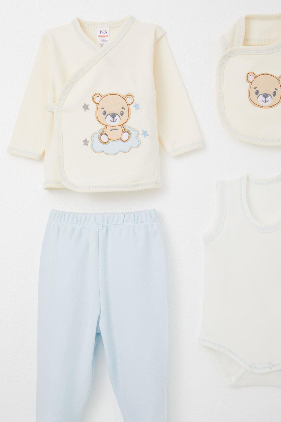 BRE Breeze Baby Boy Hospital Outfit 10-Piece Cute Bear Embroidered Starry 0-3 Months, Ecru - Cortlandt