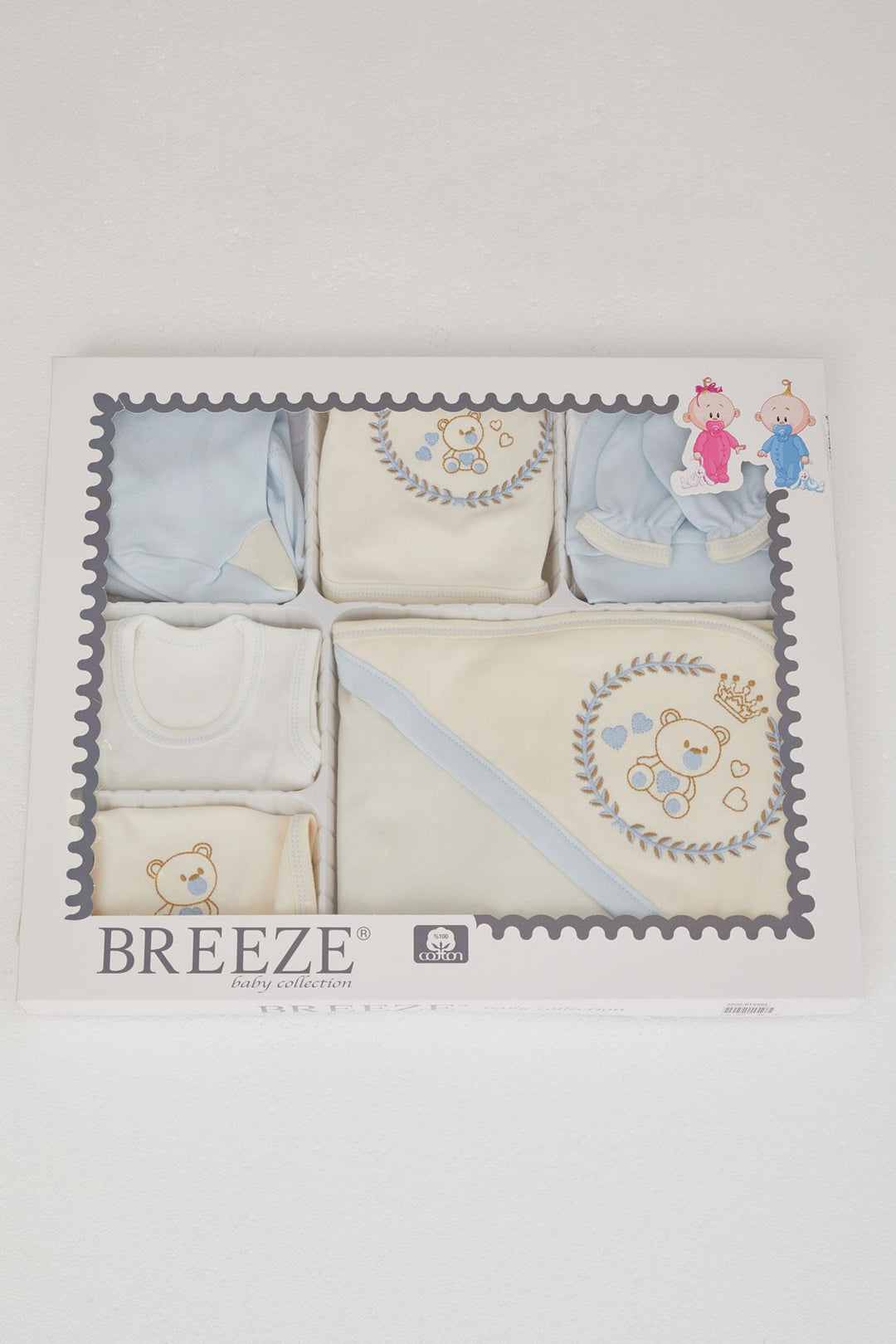 BRE Breeze Baby Boy Hospital Outfit 10-Piece King Bear Embroidered 0-3 Months, Ecru - Palm Coast